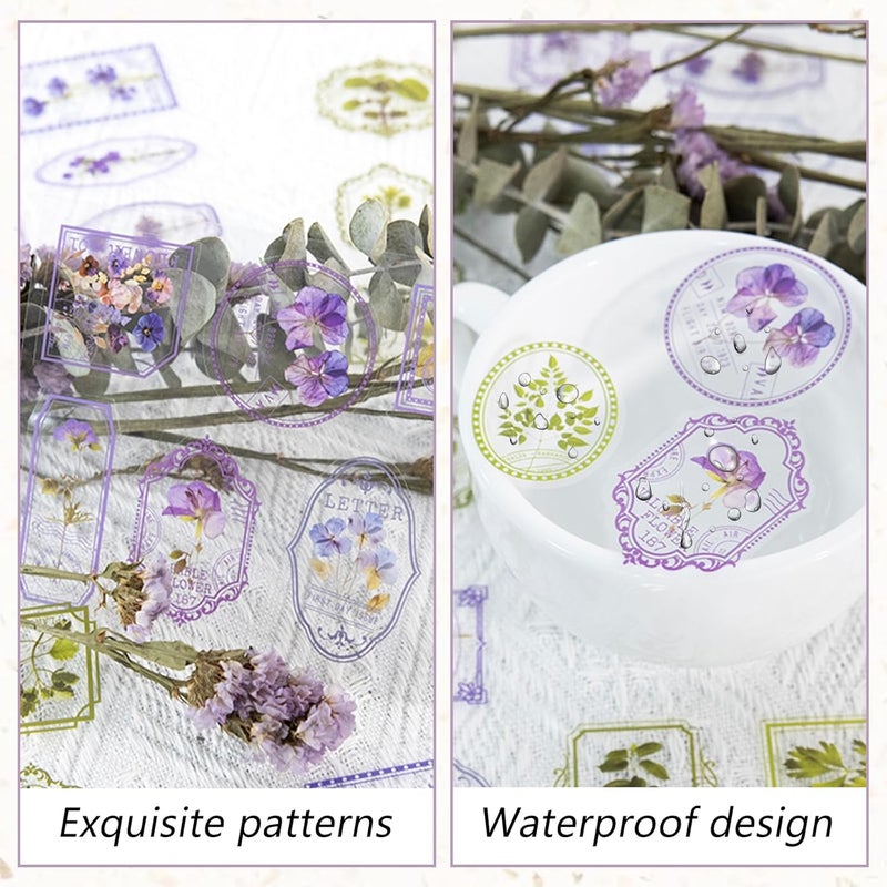 Bomichi 120 Pcs Flowers Stamp Stickers, Vintage Aesthetic Scrapbook Supplies for Junk Journal Bullet Therapy Planner Laptops Card Making Supplies - Image 3